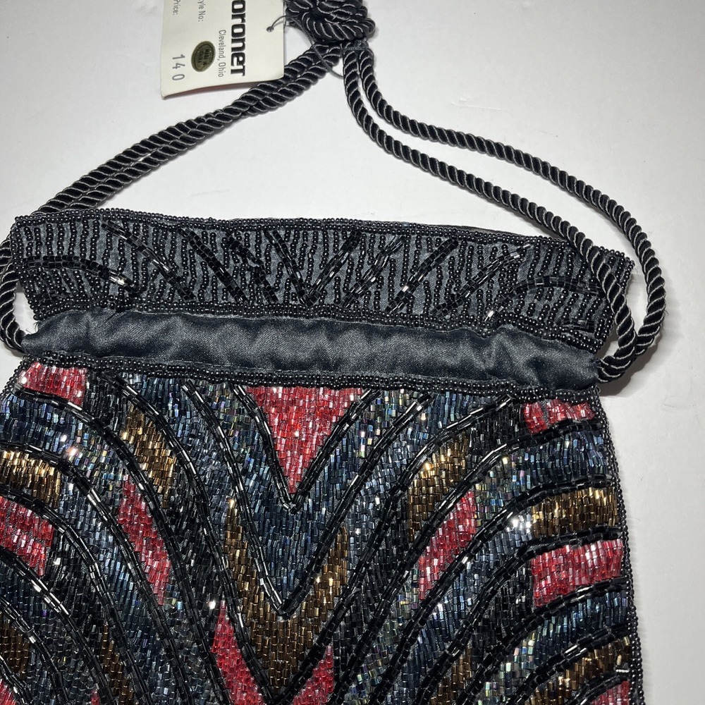 Beaded Bucket Bag Purse Hobo Multi Color Beads Chevron Coroner Brand NWT - Picture 10 of 14